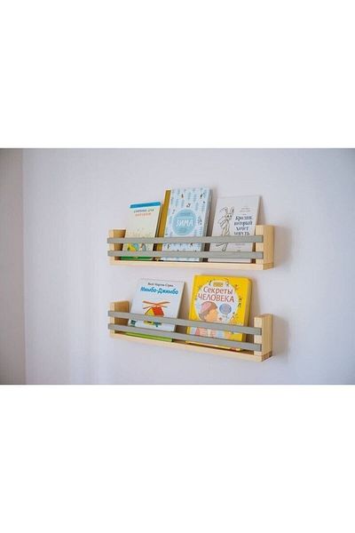 EMTA 50 cm 2 Piece Gray Slatted Wooden Bookcase Shelf Montessori Children's Room Accessory Decoration