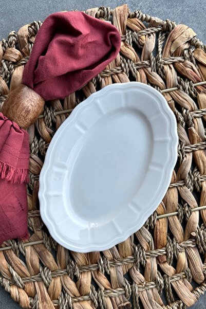 porselenden Perla Cream 2-Piece 20 cm Small Size Premium Porcelain Breakfast Presentation Boat Plate Set