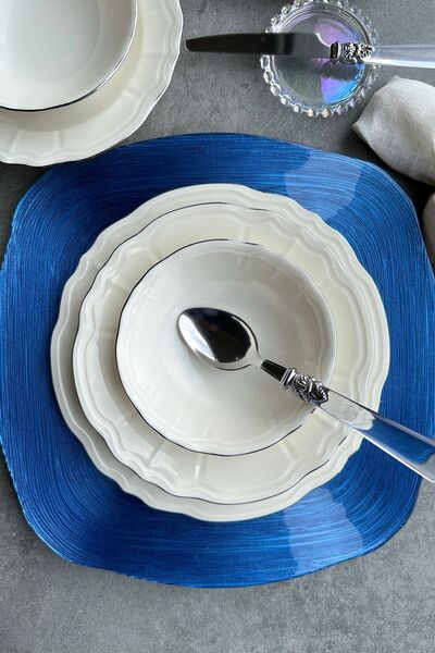 porselenden Perla Gümüş 24 Parça 6 Kişilik Premium Porselen Yemek Takımı