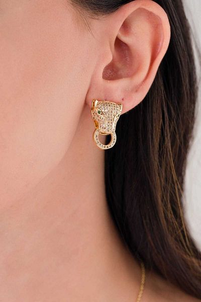 LUCİ LONTANE Gold Colored Panther Design Earrings