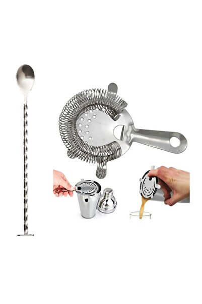 adin tasarım Bar Süzgeci Kokteyl Süzgeci + Tokmaklı Bar Kaşığı Seti2li Koktey...