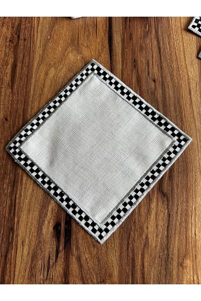 NURHAN HOME COLLECTION Πετσέτα παρουσίασης κοκτέιλ 6 τεμαχίων με σχέδιο Mackenzie με ασημί κέντημα