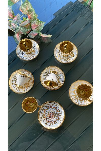 Kosova Coffee Color Patterned Gilded Cup Set