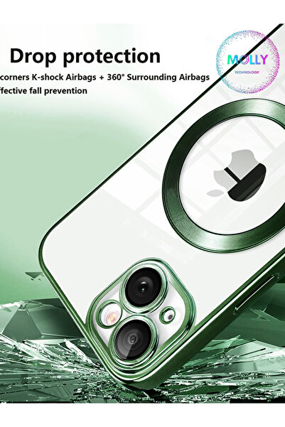 Molly iPhone 14 Için Mavi Lazer Lens Korumalı Lüks Magsafe Silikon Kılıf