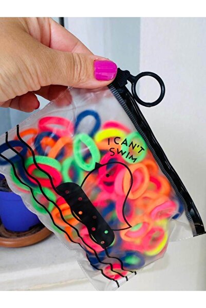 Besito Aksesuar مجموعة من 100 حقيبة بإبزيم مطاطي بلون النيون