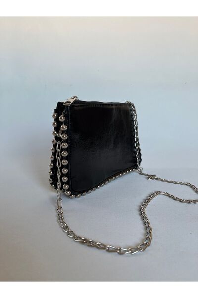 melecco Kadın Siyah Zımbalı Çapraz Askılı Cüzdan Çanta muadil Detaylı çok yön...