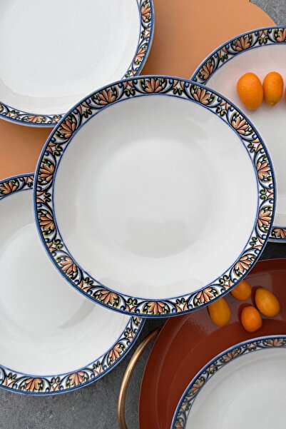 porselenden Verde 6 kişilik 20 cm Özel Tasarım Porselen Çukur Yemek Tabağı Takımı