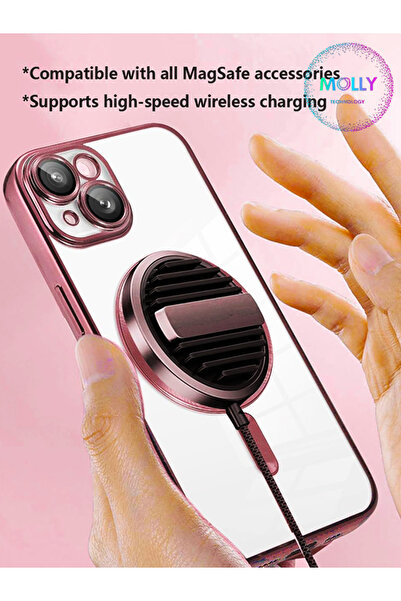 Molly iPhone 14 Için Mavi Lazer Lens Korumalı Lüks Magsafe Silikon Kılıf