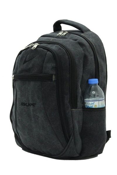 ESCAPE Unisex Black Canvas Fabric Outdoor Backpack with Laptop Compartment 307