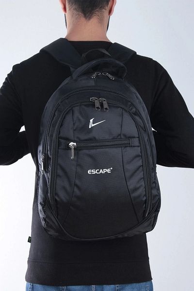ESCAPE 307 Unisex Black Daily Travel Student School Backpack with Laptop Compartment
