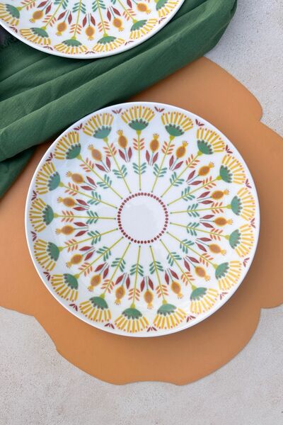 porselenden Adelia 6-Person 25 cm Porcelain Daily Green Orange Ethnic Geometric Serving Dish Set