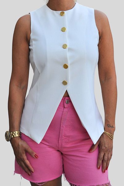trendalisse Carina Gold Women's Triangle Vest - Crew Neck, Buttoned