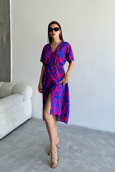 trendalisse Γυναικείο μωβ φόρεμα με βαθύ V λαιμόκοψη, καλοκαιρινό μακρύ μπροστινό σκίσιμο βισκόζη