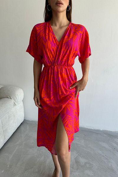 trendalisse Rochie roșie de vară cu decolteu în V, lungă în față, din viscoză