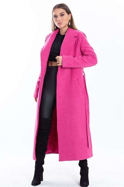 GiyinGo Belted Fuchsia Stamp Coat