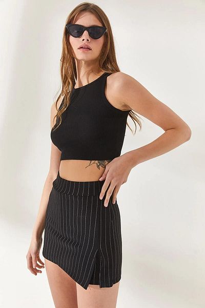 trendalisse Fustă de damă cu dungi negre din Lycra cu mini - scurt