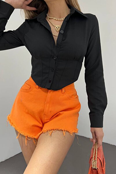 trendalisse Dámské černé korzetové triko s elastickým pasem