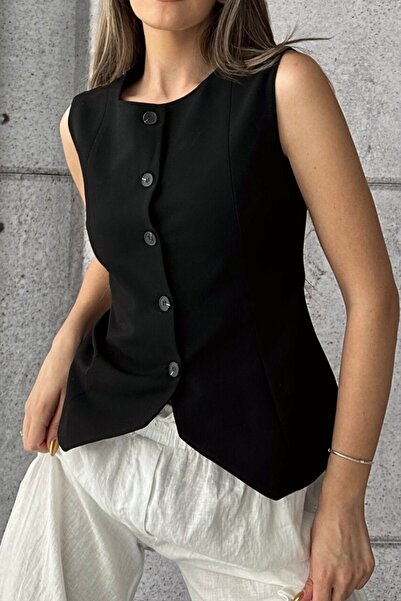 trendalisse Carine Crew Neck Buttoned Women's Woven Vest