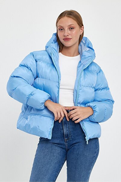 trendalisse Women's Blue Hooded Puffer Jacket Coat