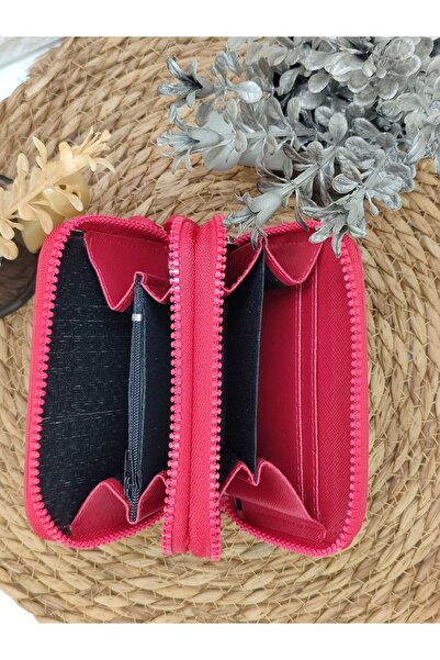 La'Graccia Kırınkıl Fabric Red Small Size Double Compartment Hand Bag Wallet