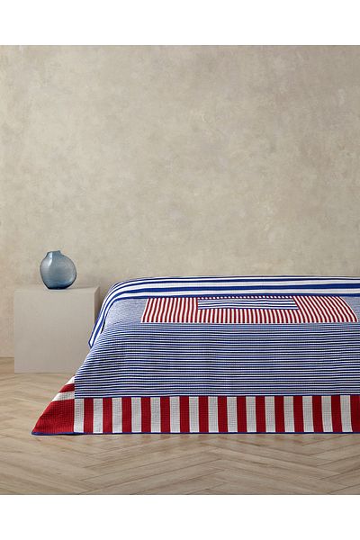 English Home Sailor's Stripe Double Red-Navy Blue Blanket