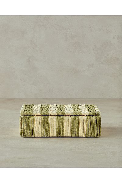 English Home Green Natural Paper String Decorative Box - Colorful Striped