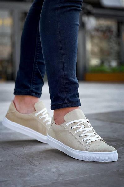 MELAMS Ανδρικά παπούτσια WİSMAR Beige Suede Casual με επίπεδη σόλα και κορδόνια - KBC