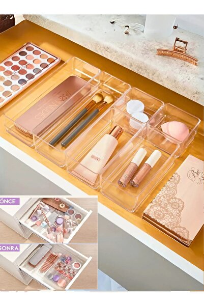 Bayev 6 Parça Lv216 Çekmece Içi Düzenleyici Banyo Makyaj Organizer Takı Kutusu Modüler Peçetelik Kalemlik