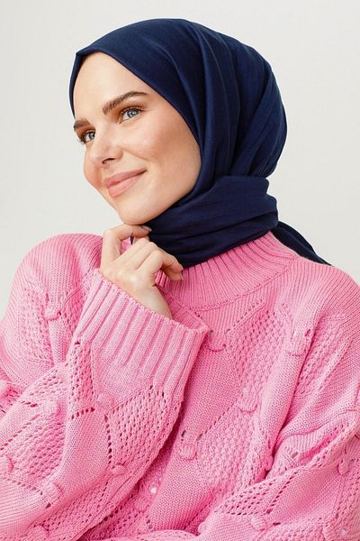 VALORSCARF Cotton Crochet Navy Blue Shawl