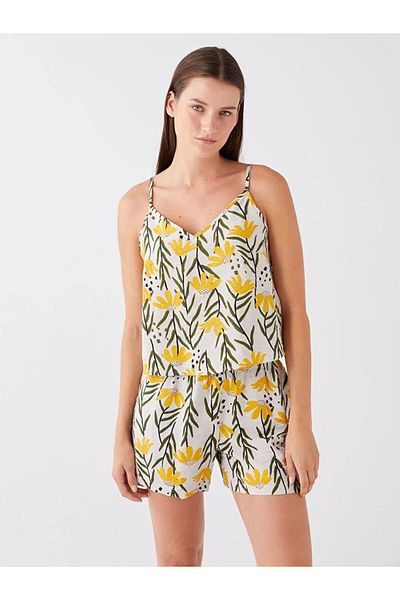 LC Waikiki LCW DREAM V-nyakú virágos pántos női rövidnadrág pizsama szett
