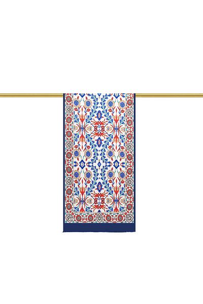Bursa İpek Seljuk Patterned Ecru Silk Scarf - Slim Fit
