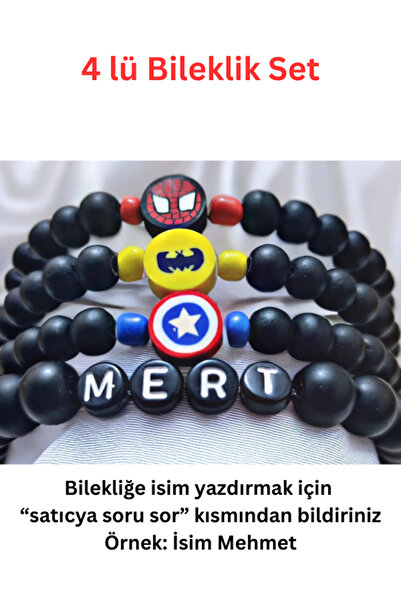 Black Point Doğal Taş Süper Kahramanlar Bileklik Seti ve İsimli Bileklik Örüm...