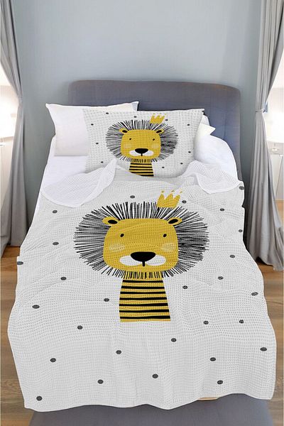 CAPRİCE HALI Cute Lion Patterned Single Pique (With Pillow Case)