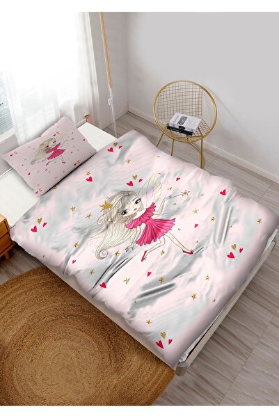 CAPRİCE HALI Princess Girl Pink Heart Baby Kids Single Duvet Cover Set