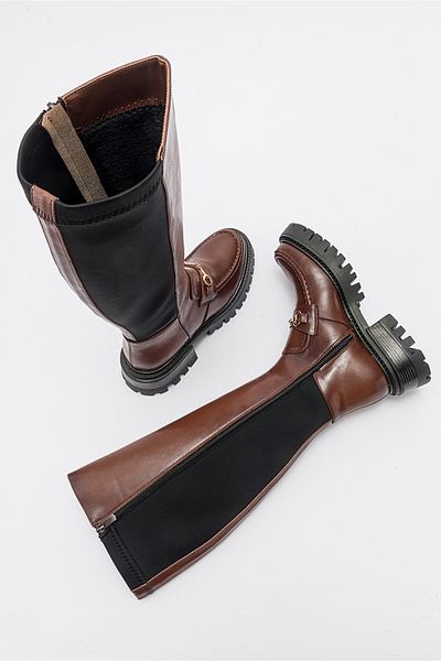 LuviShoes CHAPEL Tan Δερμάτινες Πόρπες Stretch Λεπτομερείς γυναικείες μπότες