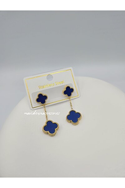 m mavi deniz accesories Çelik küpe yonca küpe mavi küpe