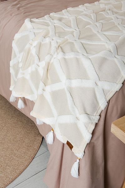 HAMUR Bohemian Punch Patterned Bed Runner Throw Pillow Set - Bella Ecru