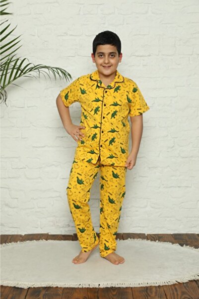 Lolliboomkids Dečački žuti dinosaur Sa deznom pidžama set