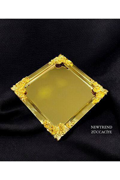 NEWTREND Züccaciye Luxury 4 Corner Floral Gold Plated - 21x21 Presentation Tr...