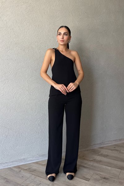 Seda Yalçın Atelier Siyah Pileli Tek Arka Cep Detaylı Pantolon