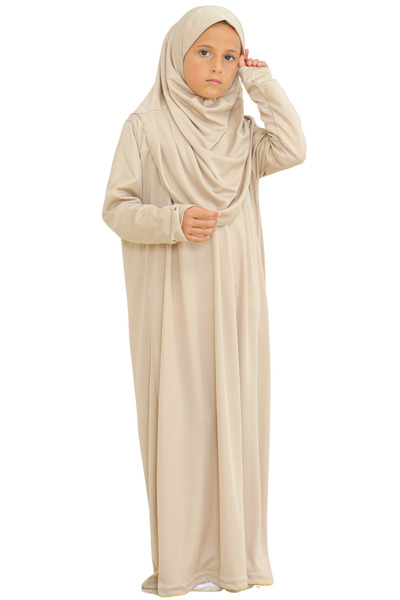 Modish Group Σετ Παιδικό Προσευχή Φόρεμα δύο τεμαχίων Κοστούμι με Φουλάρι, Ισλαμικό Σετ Ρούχων για Κορίτσια - Εκρού