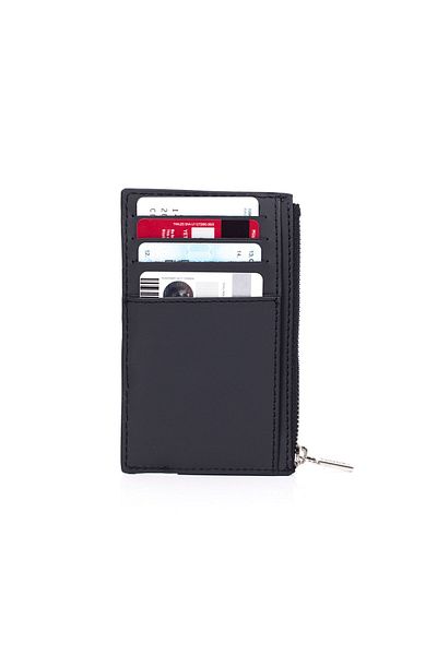 gio&mi Gloria Black Genuine Leather Zippered Card Holder