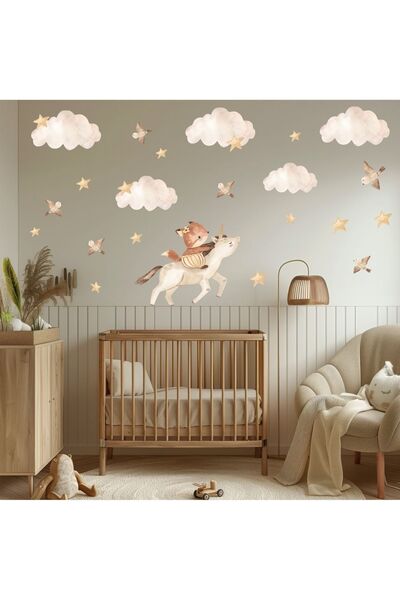 Dos Junior Company Unicorn Kuş Çocuk Odası Duvar Sticker / Bulut Sticker