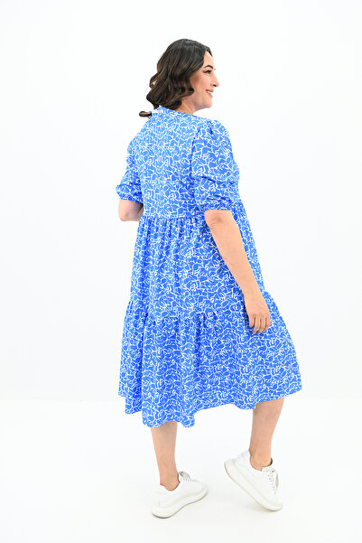 Koza Butik Rochie de damă cu imprimeu floral de mărime mare - 5230-25