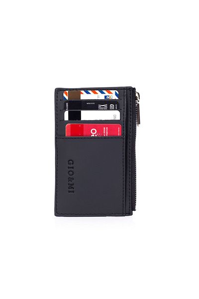 gio&mi Gloria Black Genuine Leather Zippered Card Holder