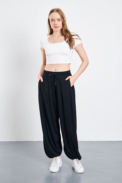 LİVE SPORT Pantaloni Shalwar de damă din viscoză modală - picior morcov, buzunare și largi