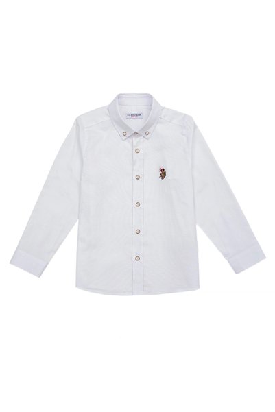 U.S. Polo Assn. Boy's White Long Sleeve Basic Shirt 100% Cotton