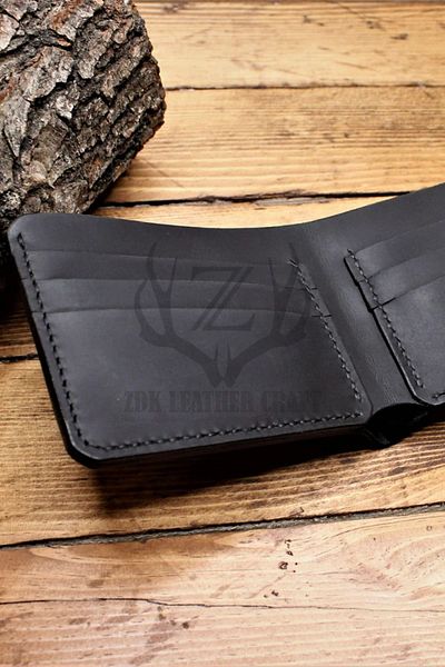 Z ZDK Leather Craft Black Genuine Leather Classic Wallet - Crazy Defne