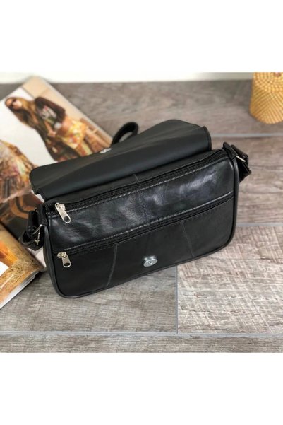 Deribag Black Leather Postman Shoulder Bag 24*21*7 Cm