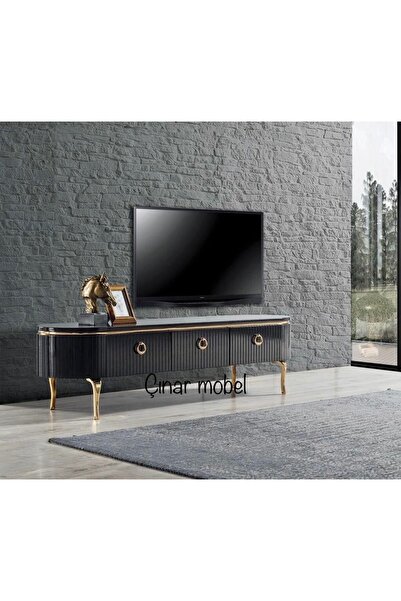 ÇINAR MOBEL Elips Tv Ünitesi Siyah %100 Mdf 160 Cm